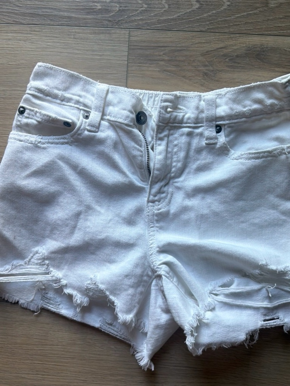aerie White Distressed Denim Cutoff Shorts